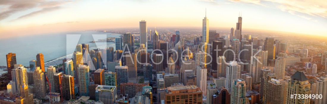 Picture of Aerial Chicago panorama at sunset IL USA